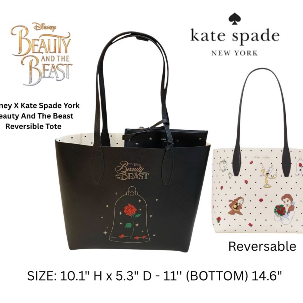 Disney X Kate Spade Beauty & The Beast Reversible Tote Black with Wristlet